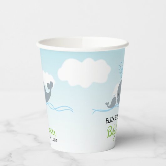 Schattigee Baby Whale en Moeder Baby shower Paper  Papieren Bekers (Links)