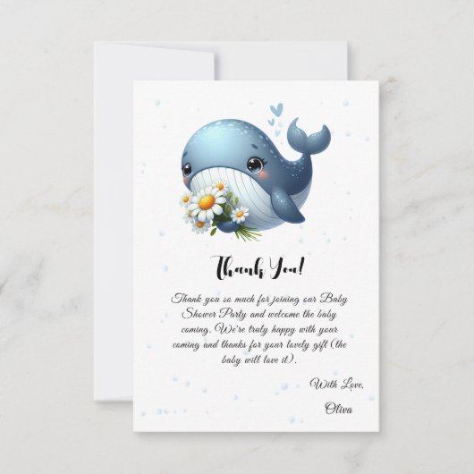 Schattigee Baby Whale met Daisy Baby shower Bedankkaart (Voorkant)