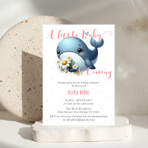 Schattigee Baby Whale met Daisy Baby shower Invita