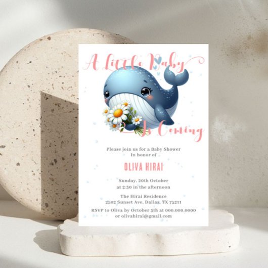 Schattigee Baby Whale met Daisy Baby shower Invita Kaart