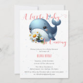 Schattigee Baby Whale met Daisy Baby shower Invita Kaart (Voorkant)
