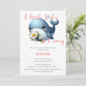 Schattigee Baby Whale met Daisy Baby shower Invita Kaart (Staand voorkant)