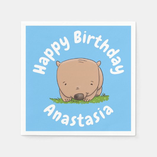Schattigee baby wombat gepersonaliseerde cartoon v servet (Voorkant)
