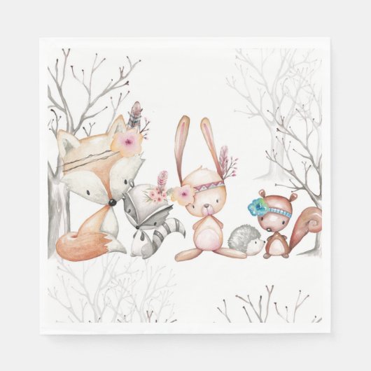 Schattigee Baby Woodland Animals Fox Bunny Coon Servet (Voorkant)