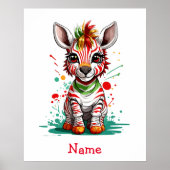 Schattigee Baby Zebra Aangepaste naam Poster (Voorkant)