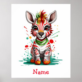 Schattigee Baby Zebra Aangepaste naam Poster