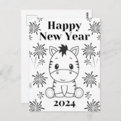 Schattigee Baby Zebra Fireworks Zwart & Wit Nieuwj Briefkaart (Voorkant / Achterkant)