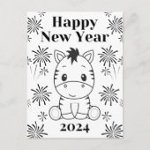 Schattigee Baby Zebra Fireworks Zwart & Wit Nieuwj Briefkaart (Voorkant)
