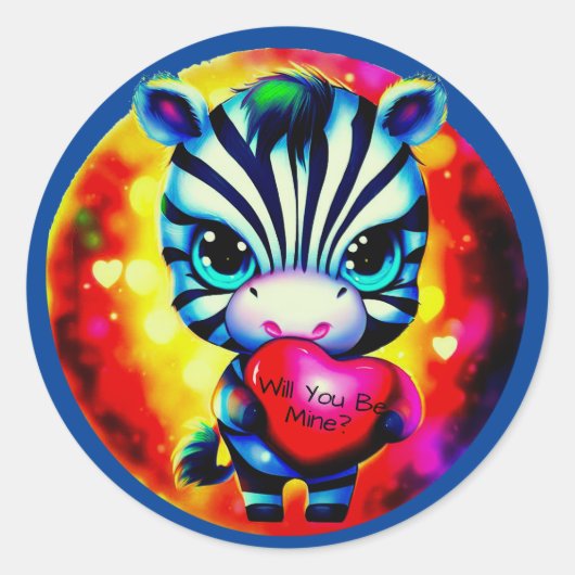 Schattigee Baby Zebra met hart Ronde Sticker (Voorkant)