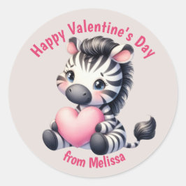 Schattigee Baby Zebra Roze Hart Valentijn Ronde Sticker