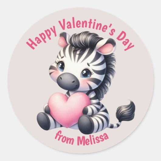 Schattigee Baby Zebra Roze Hart Valentijn Ronde Sticker (Voorkant)