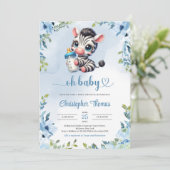 Schattigee baby zebra waterverf blauw bloemengroen kaart (Staand voorkant)