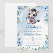 Schattigee baby zebra waterverf blauw bloemengroen kaart (Voorkant / Achterkant)