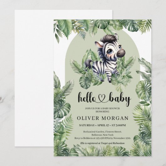 Schattigee baby zebra Waterverf tropisch groen Kaart (Voorkant / Achterkant)