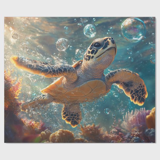Schattigee Baby Zee Schildpad met Bubbels Decoupag Cadeaupapier (Vlak)