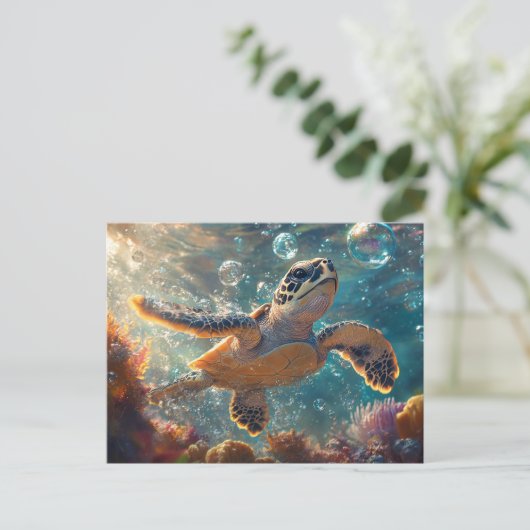 Schattigee Baby Zeeen Schildpad met Bubbels Briefkaart (Staand voorkant)