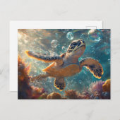 Schattigee Baby Zeeen Schildpad met Bubbels Briefkaart (Voorkant / Achterkant)