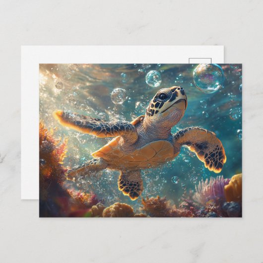 Schattigee Baby Zeeen Schildpad met Bubbels Briefkaart (Voorkant / Achterkant)