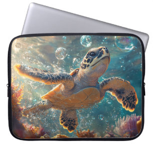 Schattigee Baby Zeeen Schildpad met Bubbels Laptop Sleeve