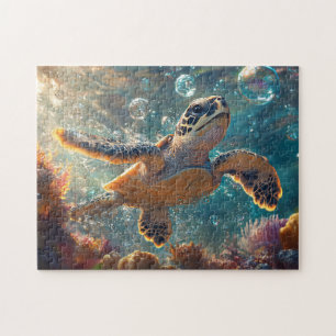Schattigee Baby Zeeen Schildpad met Bubbels Legpuzzel