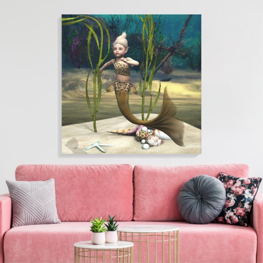 Schattigee Baby Zeemeermin Canvas Afdruk (Insitu (Woonkamer))
