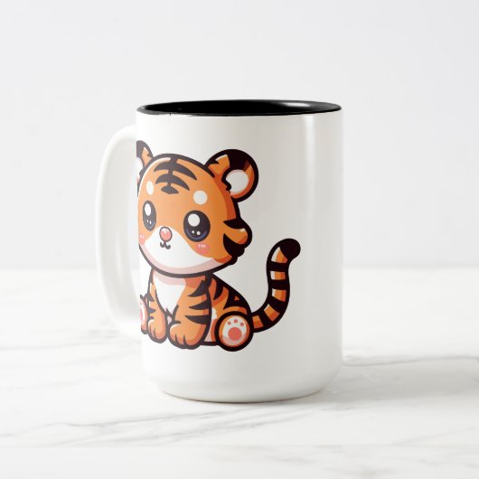 Schattigee baby zittende tijger cartoon tweekleurige koffiemok (Voorkant links)