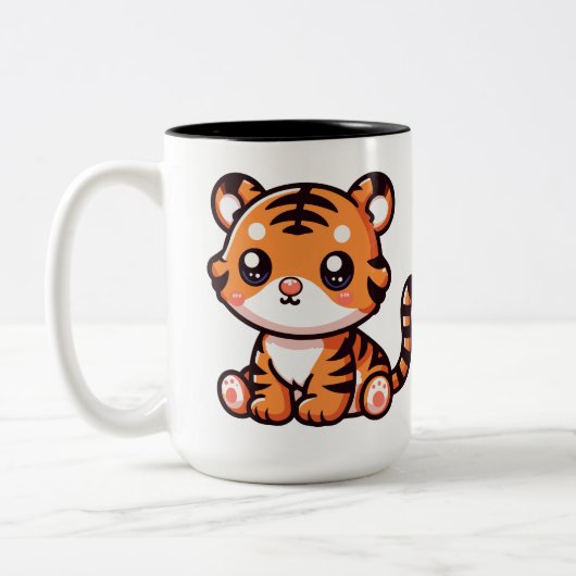 Schattigee baby zittende tijger cartoon tweekleurige koffiemok (Links)