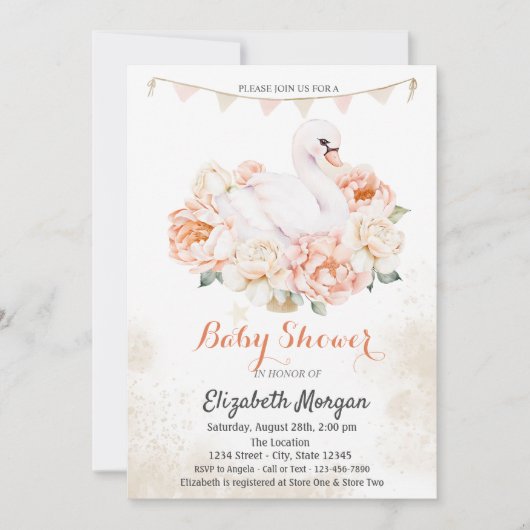 Schattigee Baby zwaan Rozen Baby shower Kaart (Voorkant)