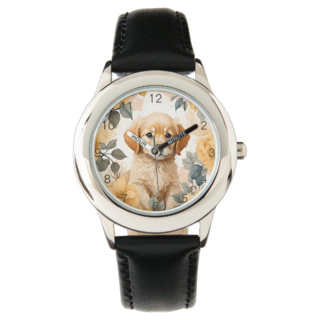 Schattigee babydieren | Golden Retriever Puppy Horloge (Voorkant)