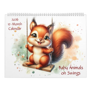 Schattigee babydieren op schommels 12 maanden 2026 kalender