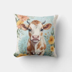 Schattigee babydieren   Schattige Koe Kalf Bloemen Kussen