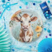 Schattigee babydieren | Schattige Koe Kalf Bloemen Papieren Bordje (Feest)