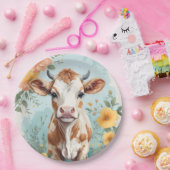 Schattigee babydieren | Schattige Koe Kalf Bloemen Papieren Bordje (Feest)