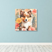 Schattigee babydieren | Schattigee Shetland Sheepd Canvas Afdruk (Insitu (Houten vloer))