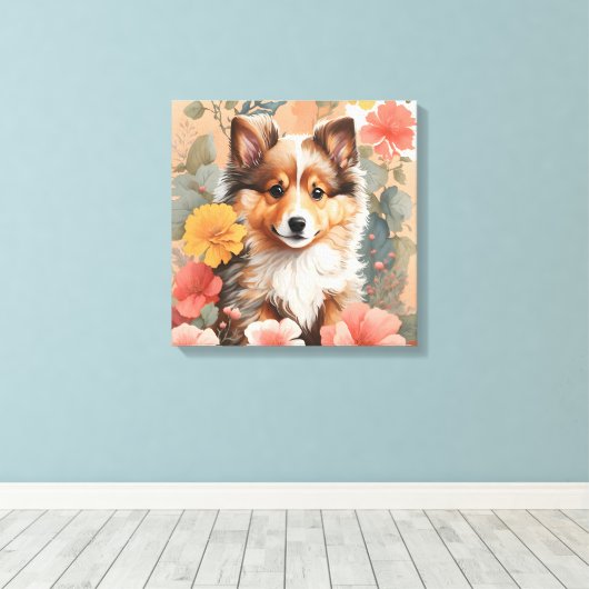 Schattigee babydieren | Schattigee Shetland Sheepd Canvas Afdruk (Insitu (Houten vloer))