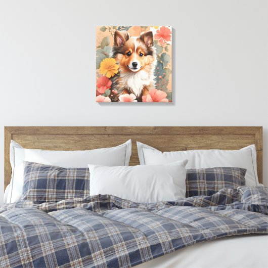 Schattigee babydieren | Schattigee Shetland Sheepd Canvas Afdruk (Insitu (Slaapkamer))