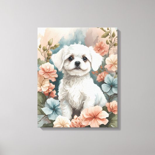 Schattigee babydieren | Schattigee witte maltese p Canvas Afdruk (Voorkant)