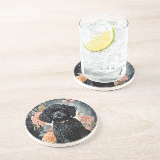 Schattigee babydieren | Schattigee zwarte poedel p Zandsteen Onderzetter (Zijkant)