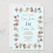 Schattigee babydieren vieren 1e verjaardag picknic kaart (Voorkant)