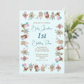 Schattigee babydieren vieren 1e verjaardag picknic kaart (Staand voorkant)