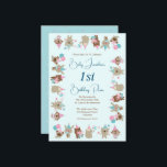 Schattigee babydieren vieren 1e verjaardag picknic kaart<br><div class="desc">Schattigee babydieren vieren 1e verjaardag picknick uitnodiging.</div>