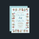 Schattigee babydieren vieren 1e verjaardag picknic kaart<br><div class="desc">Schattigee babydieren vieren 1e verjaardag picknick uitnodiging.</div>