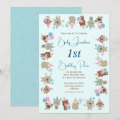 Schattigee babydieren vieren 1e verjaardag picknic kaart (Voorkant / Achterkant)
