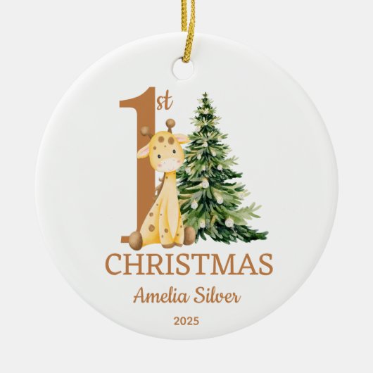 Schattigee baby's 1e kerst gepersonaliseerd keramisch ornament (Voorkant)