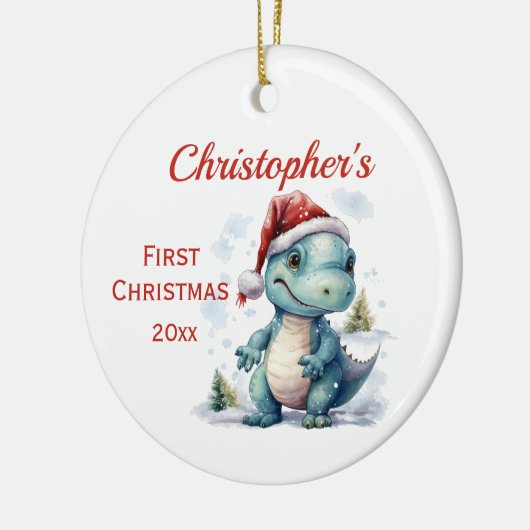 Schattigee Baby's 1e Kerstmis Dinosaurus Keramisch Ornament (Links)