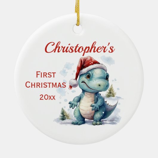 Schattigee Baby's 1e Kerstmis Dinosaurus Keramisch Ornament (Achterkant)