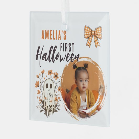 Schattigee baby's eerste Halloween-spookfoto Glas Ornament (Voorkant links)