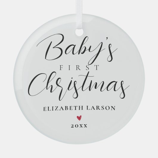 Schattigee Baby's eerste kerst aangepaste naam wit Glas Ornament (Voorkant)
