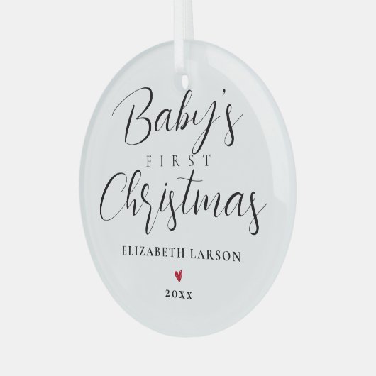 Schattigee Baby's eerste kerst aangepaste naam wit Glas Ornament (Voorkant links)