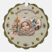 Schattigee Baby's Eerste Kerst Cardstock Ornament Kaart (Achterkant)